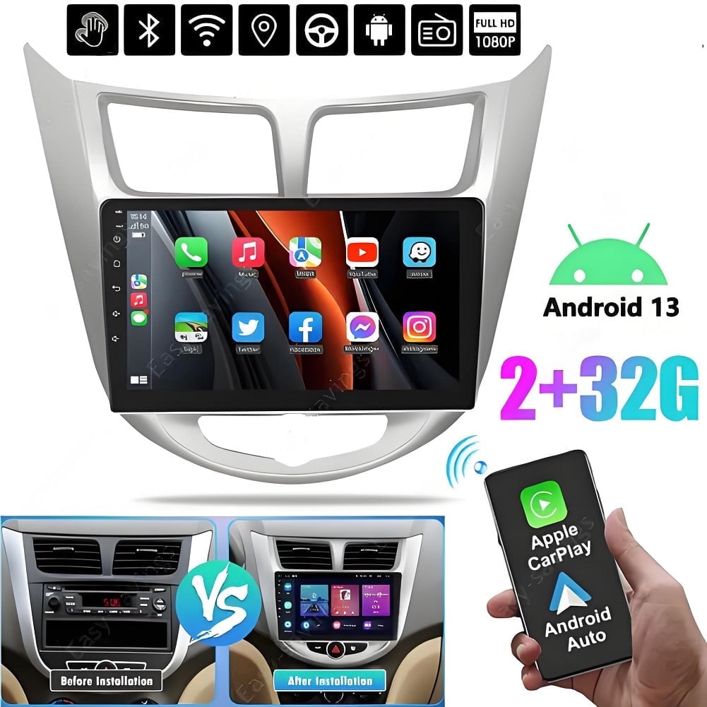 Gsuatey 2+32G Android 13 Car Stereo for 2010-2016 Hyundai Accent, Wireless CarPlay and Android Auto Radio, 9'' Touch Screen in-Dash GPS Navigation Support Mirror Link BT HiFi WiFi